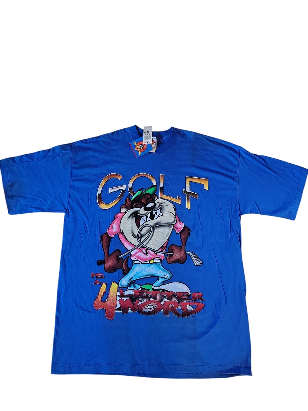 NWT 1997 Looney Tunes Taz "Golf Is A Four Letter Word" Blue XL T-Shirt